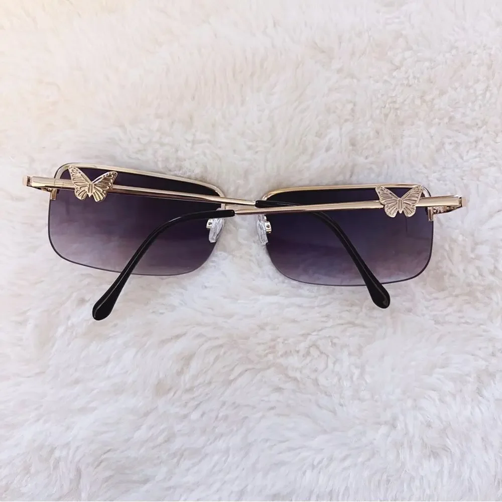 Delia Black Rimless Butterfly Accent Sunglasses